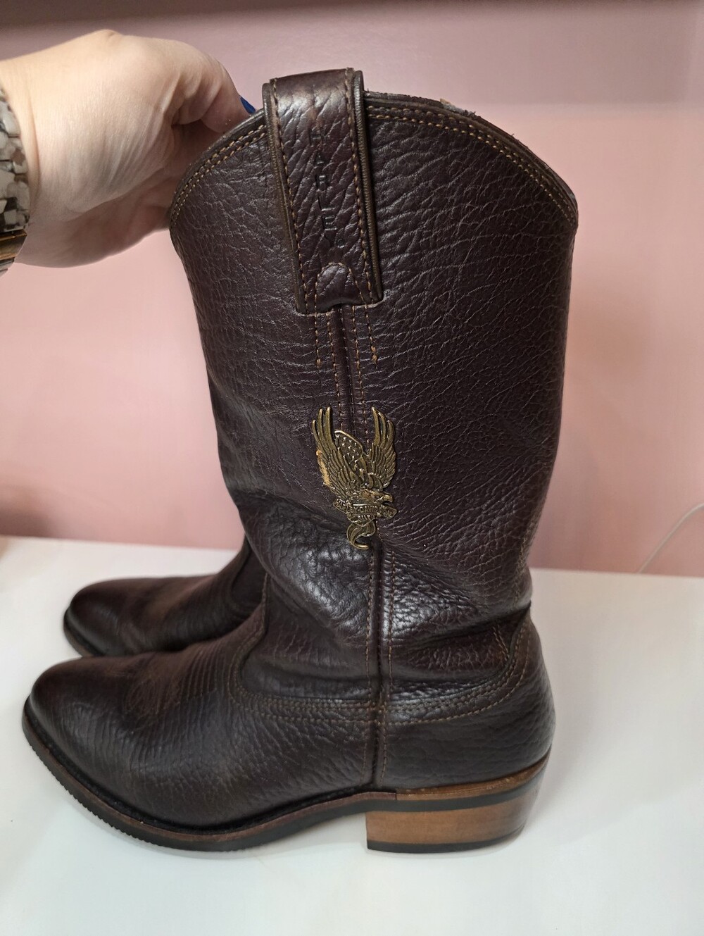 Harley Davidson Brown Leather Eagle Western Motorcycle Boots Men 11